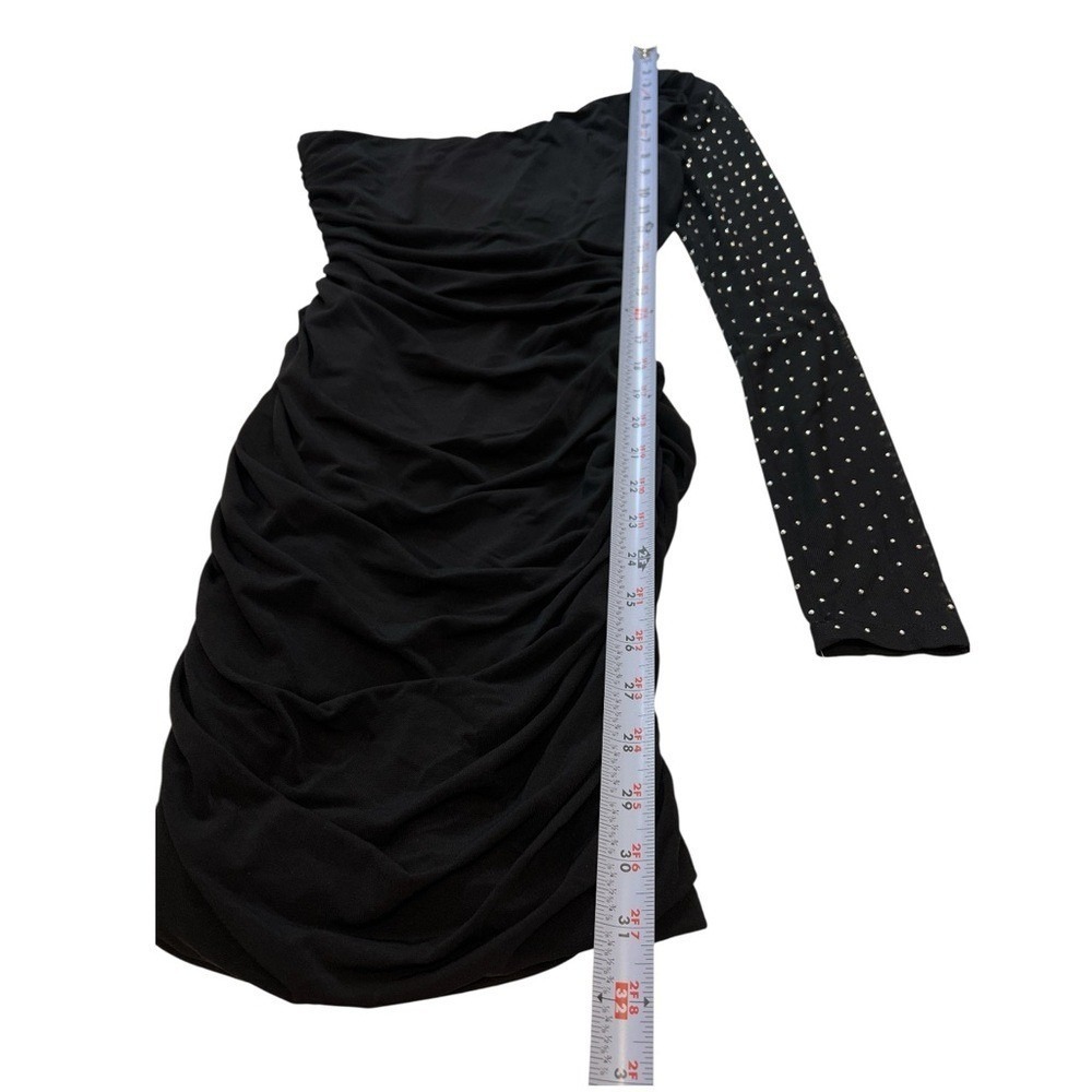 City Studios Juniors' One-Shoulder Studded Mini Bodycon Dress, Black, Size XS - Picture 5 of 11